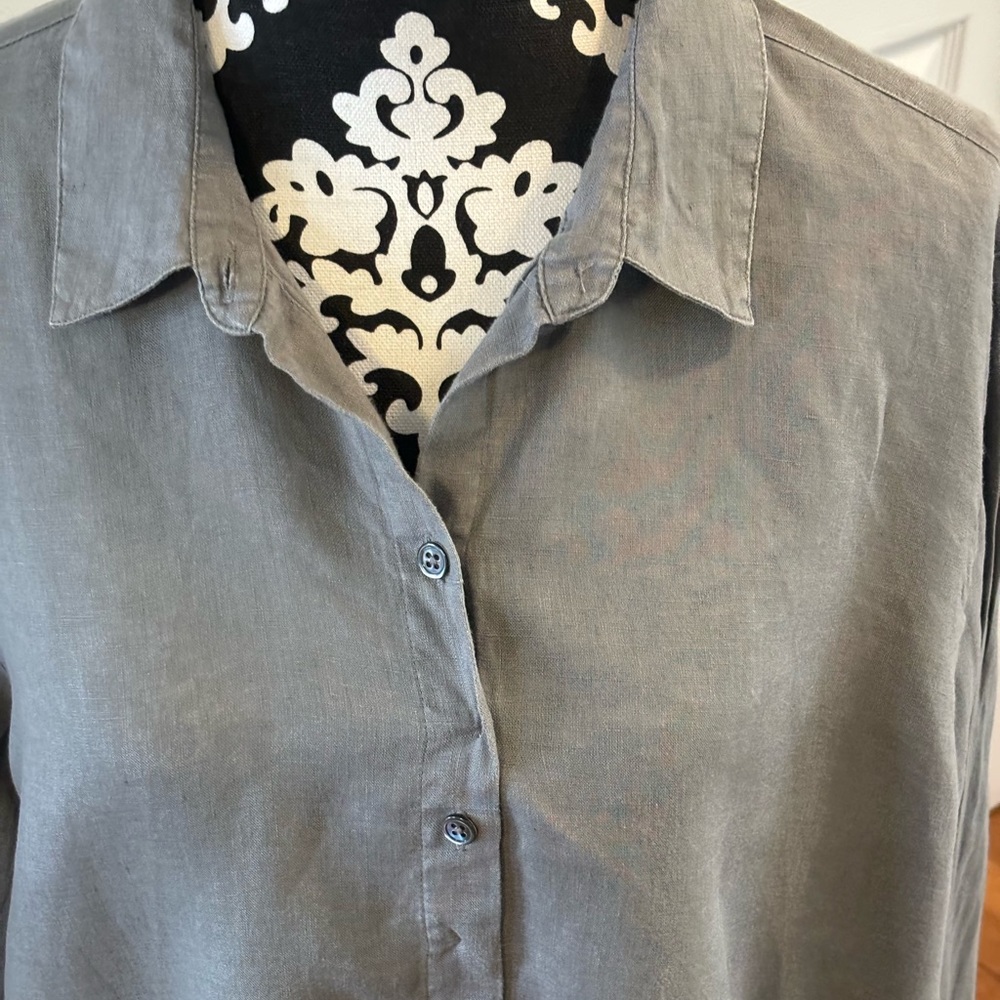 J Jill Love Linen Womens Size XL Shirt Button Front Long Sleeve Gray - Picture 3 of 12